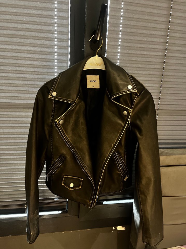 Vintage  koyu yeşil deri ceket (koton) - Görsel 2