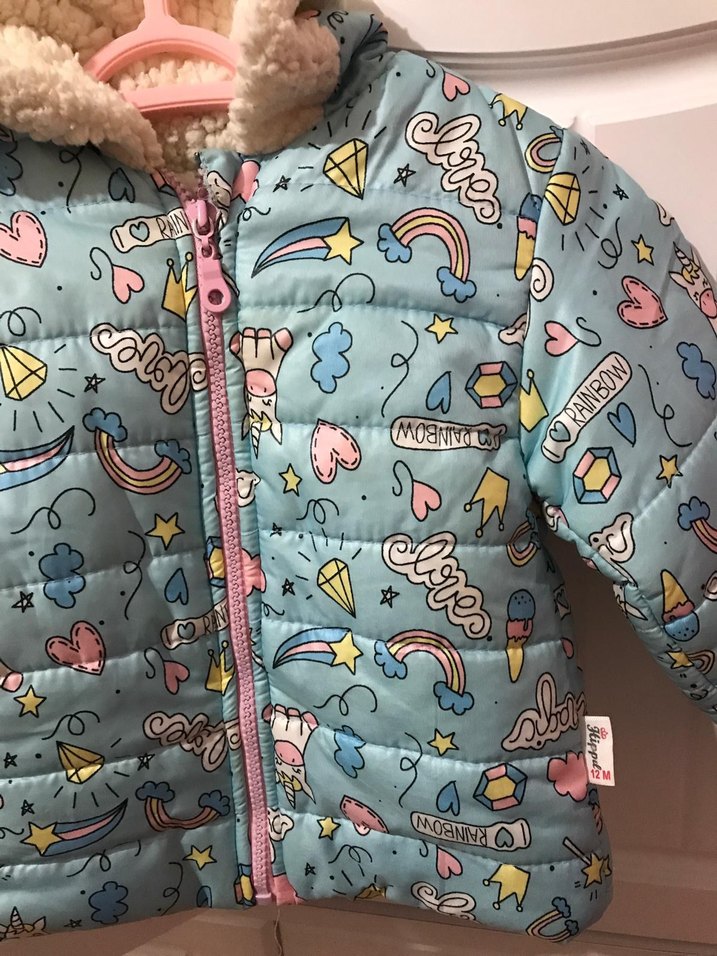 Kız Çocuk Baskılı Fermuarlı Mont - Görsel 3