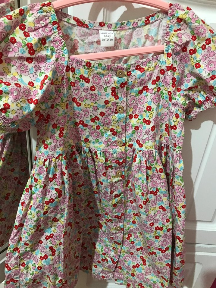 Kız Çocuk Pembe Pamuklu Fırfırlı Elbise - Görsel 2