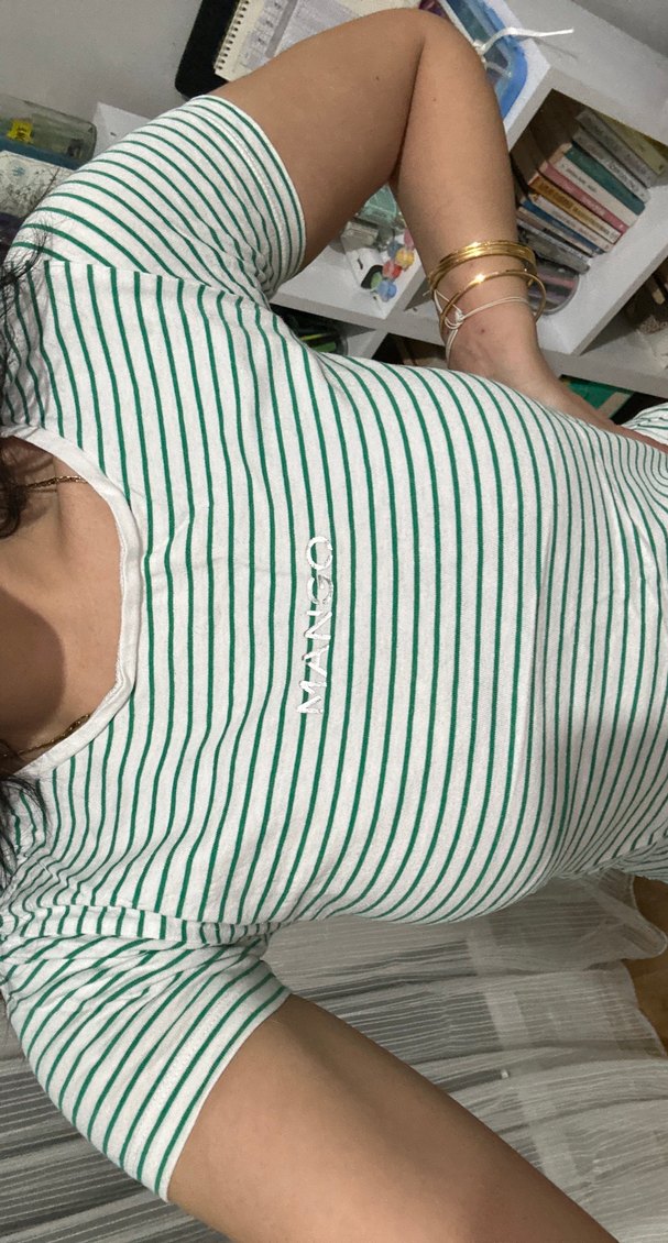 Yeşil Çizgili Kısa Kollu tişört - Görsel 4