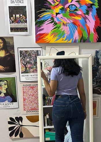 Mor Baskılı Denim Polo Yaka Tişört - Görsel 2