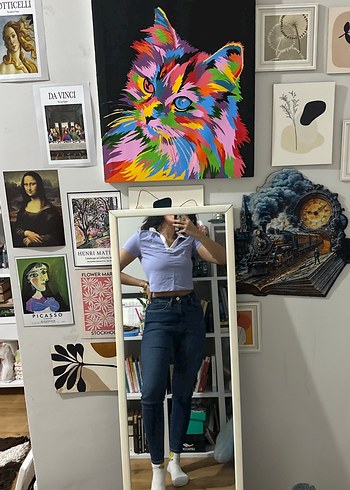 Mor Baskılı Denim Polo Yaka Tişört - Görsel 3