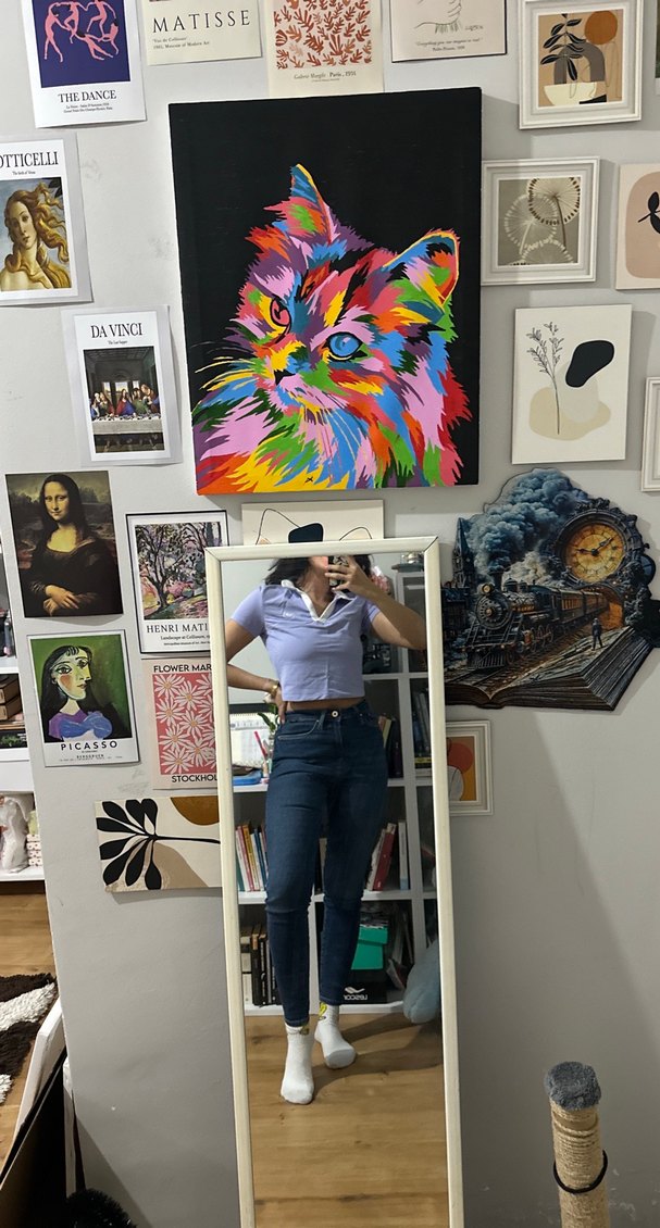 Mor Baskılı Denim Polo Yaka Tişört - Görsel 3