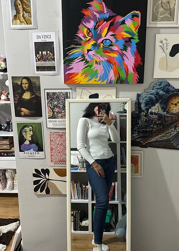 Beyaz Balıkçı Yaka Fitilli Triko Kazak - Görsel 3