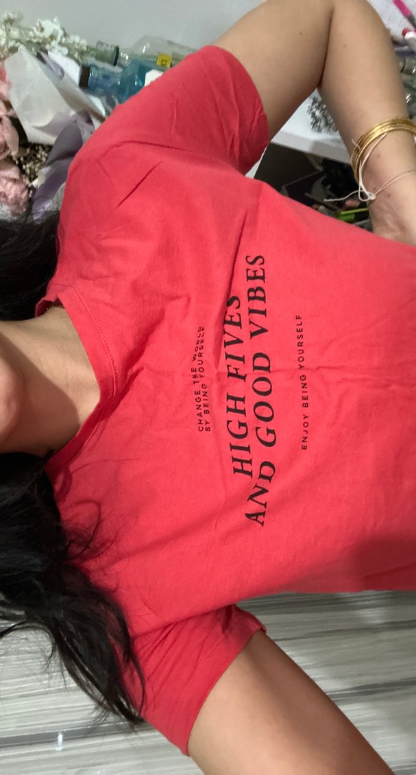 Kırmızı Baskılı Tişört, Kısa Kollu - Görsel 3