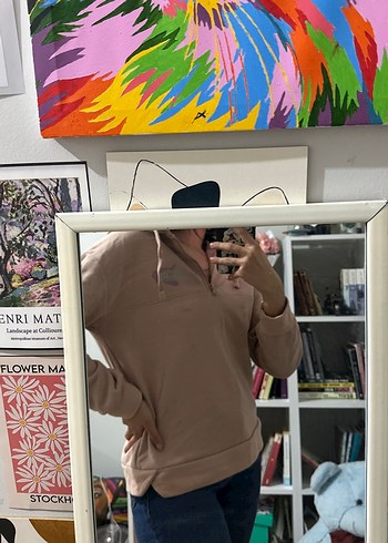 Açık pembe-bej Kadın fermuarlı v Yakalı Salaş Triko - Görsel 4