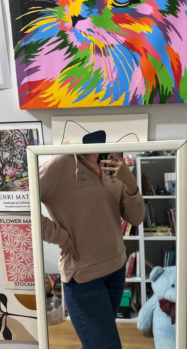 Açık pembe-bej Kadın fermuarlı v Yakalı Salaş Triko - Görsel 4