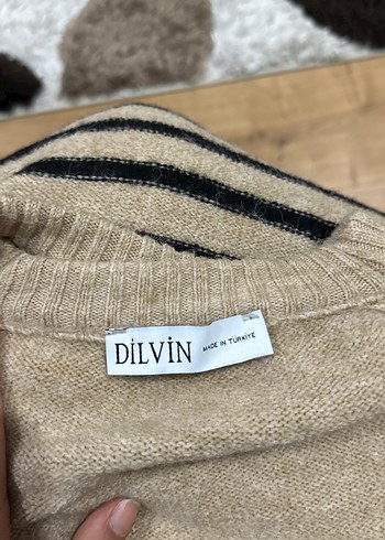 Bej Çizgili Örgü Kadın Kazak - Görsel 5