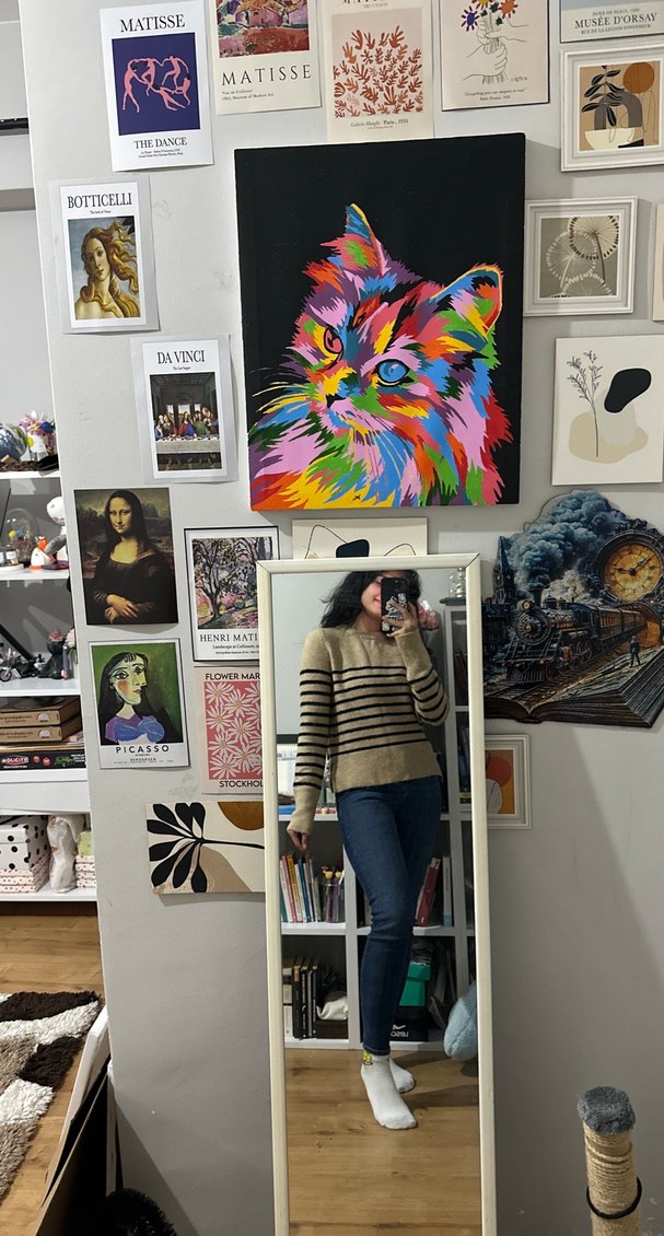 Bej Çizgili Örgü Kadın Kazak - Görsel 4