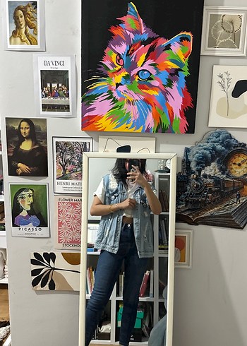 Gri Tie-Dye Transparan Denim Yelek - Görsel 3