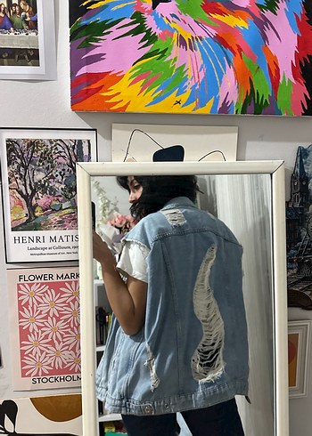 Gri Tie-Dye Transparan Denim Yelek - Görsel 2