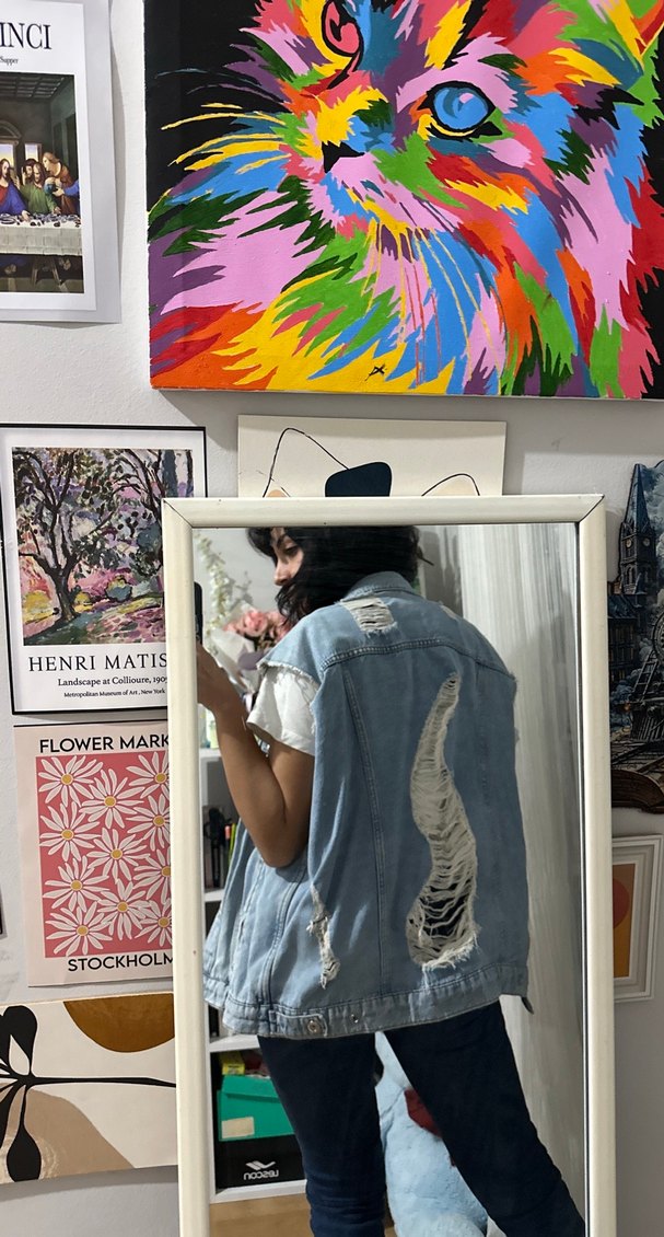 Gri Tie-Dye Transparan Denim Yelek - Görsel 2