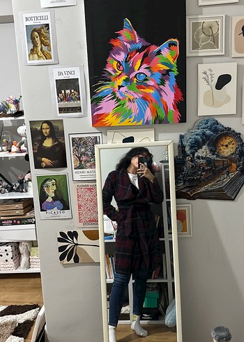 Bordo Bağlama Desenli Yün Midi Kadın Kaban - Görsel 6