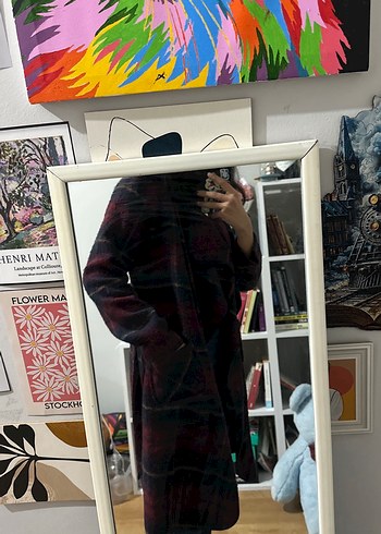 Bordo Bağlama Desenli Yün Midi Kadın Kaban - Görsel 2