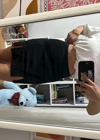 Siyah Denim mini Etek Yırtmaçlı - Görsel 2