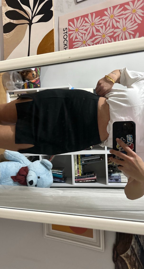 Siyah Denim mini Etek Yırtmaçlı - Görsel 2