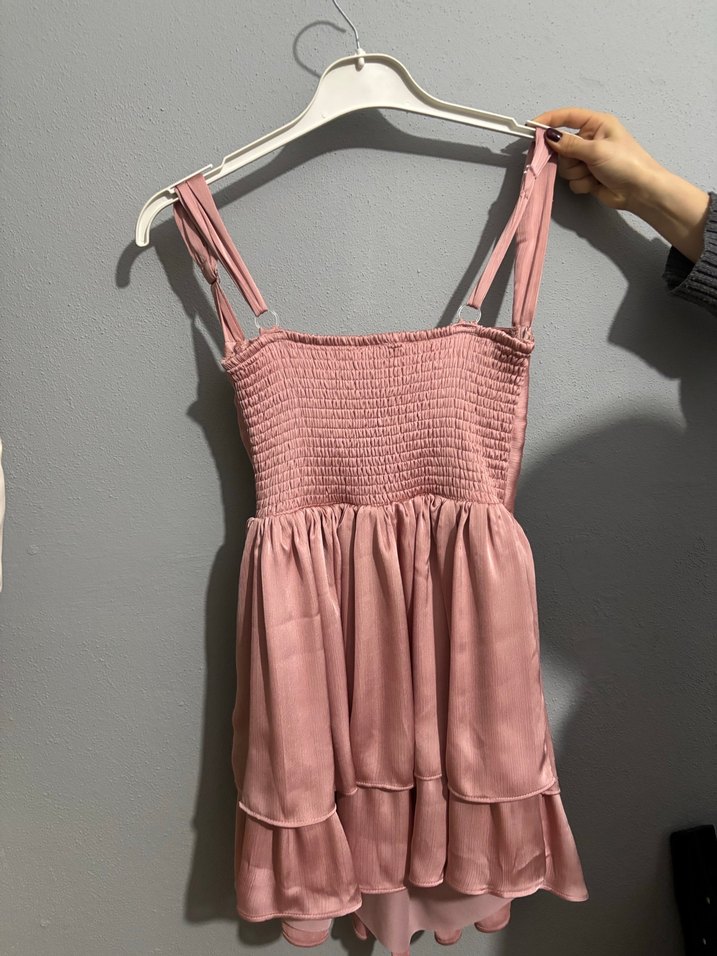 Pembe Drapeli Mini Strappy Elbise - Görsel 2