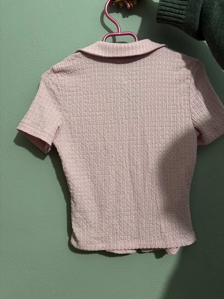 Düğmeli Pembe Mini Kadın Gömlek - Görsel 2