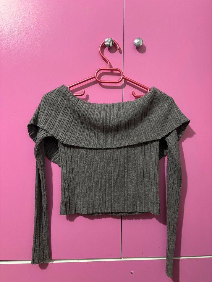 Gri Triko Kadın Uzun Kollu Bluz - Görsel 2