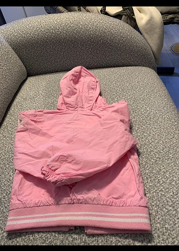 2/3 yaş C&A Marka Kız Çocuk Kapüşonlu Pembe Fermuarlı Yağmurluk - Görsel 3