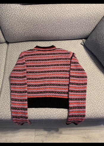 Crop Çok Renkli Desenli Örgü Kadın Kazak - Görsel 3