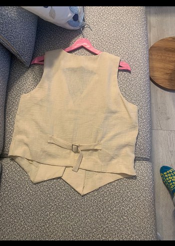 Bej Keten Düğmeli Kadın Yelek - Görsel 2