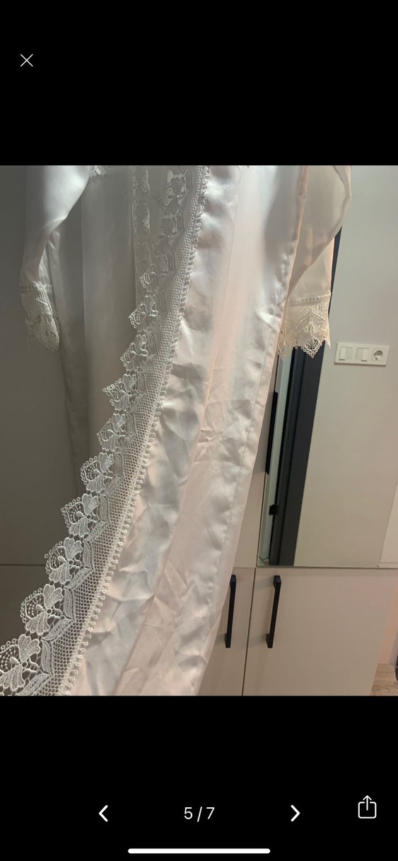 Saten Uzun Beyaz Nakışlı Bohem Kadın Sabahlık/ Kimono - Görsel 5