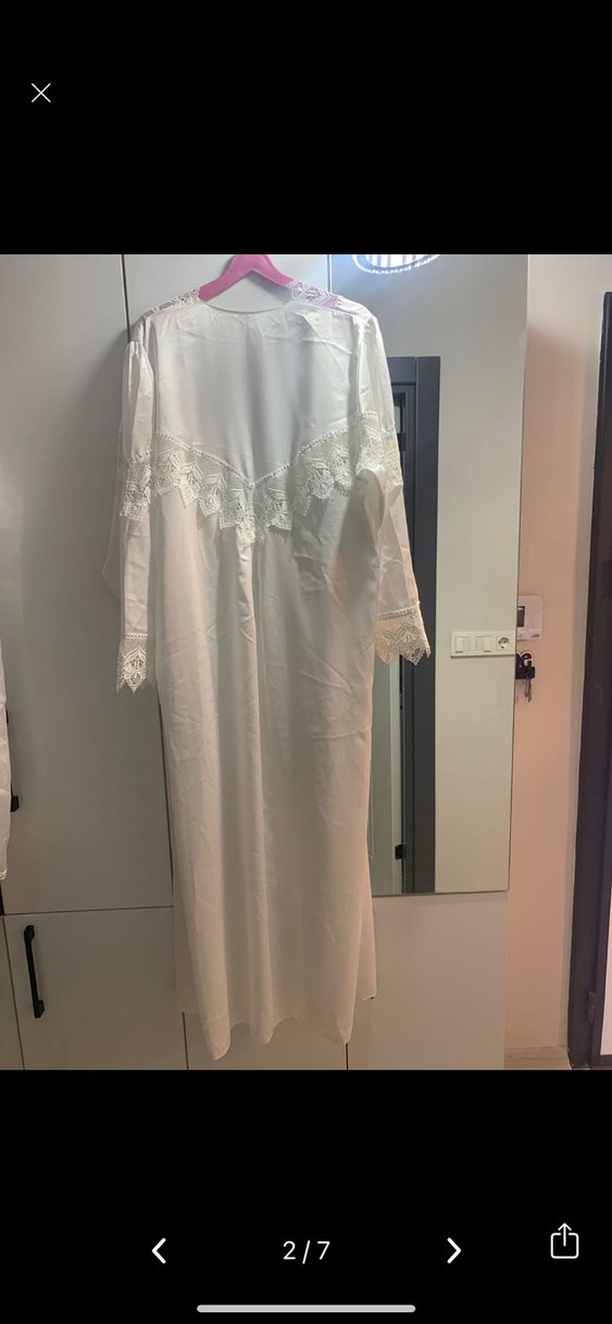 Saten Uzun Beyaz Nakışlı Bohem Kadın Sabahlık/ Kimono - Görsel 2