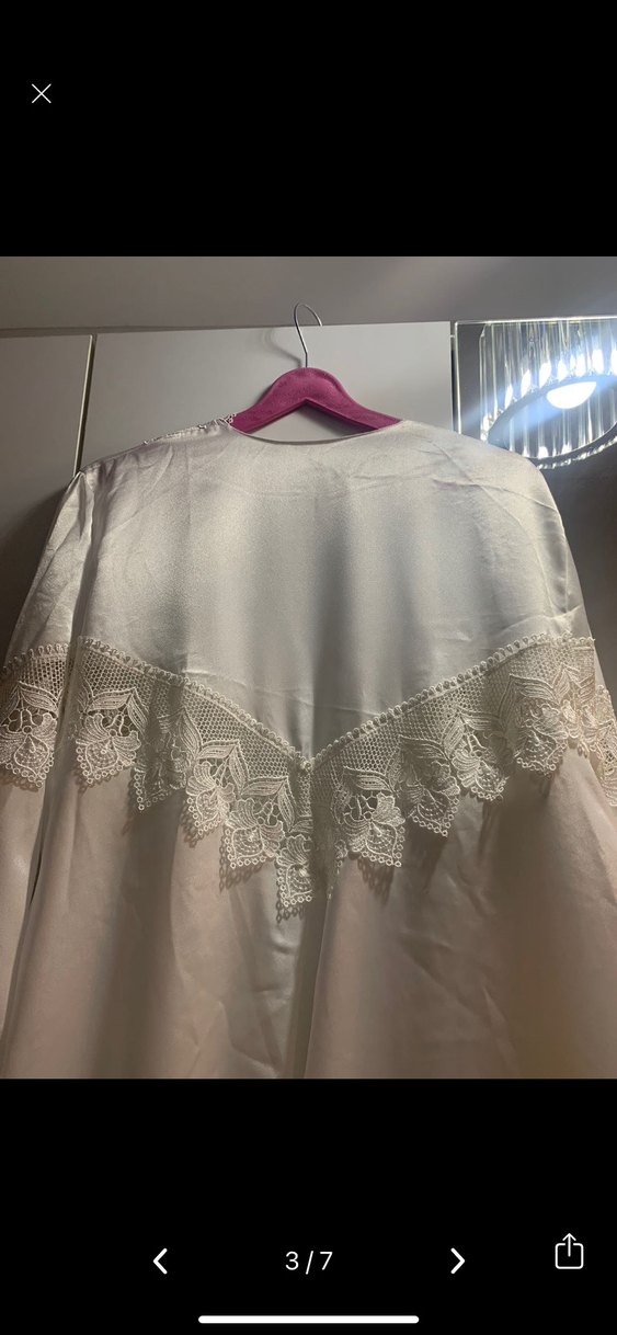 Saten Uzun Beyaz Nakışlı Bohem Kadın Sabahlık/ Kimono - Görsel 3