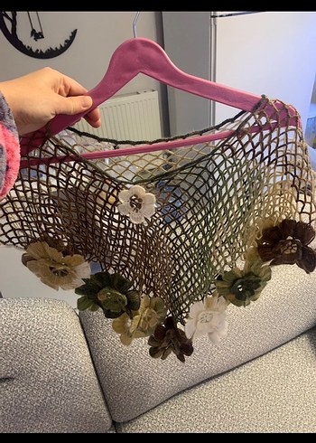 Çiçekli Örgü Kadın Panço - Görsel 3