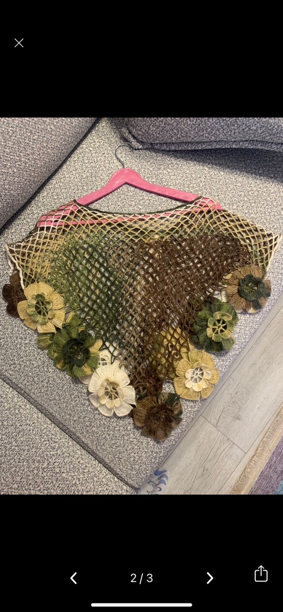 Çiçekli Örgü Kadın Panço - Görsel 2