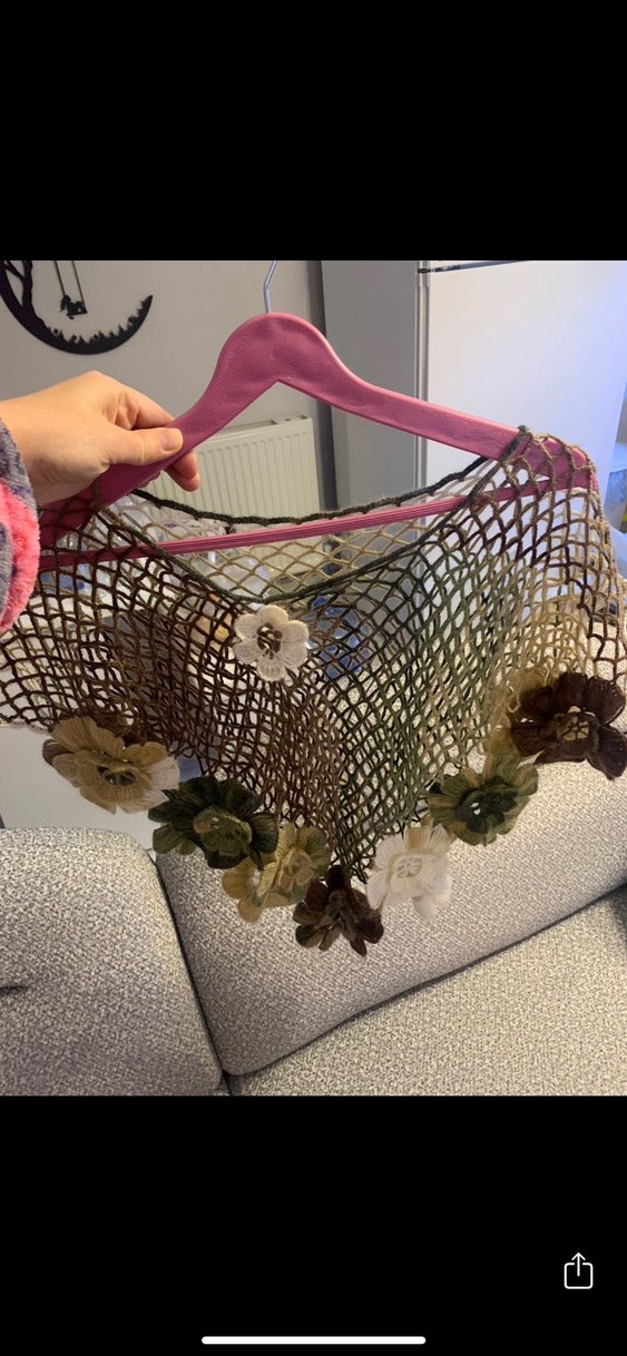 Çiçekli Örgü Kadın Panço - Görsel 3