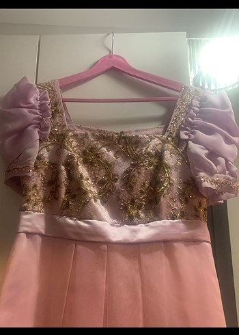 Pudra Uzun Drapeli Kadın Abiye Elbise - Görsel 3