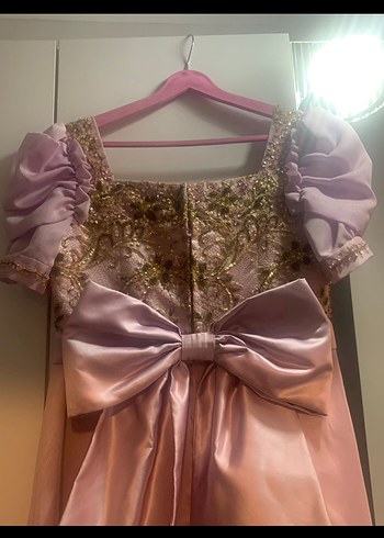 Pudra Uzun Drapeli Kadın Abiye Elbise - Görsel 4