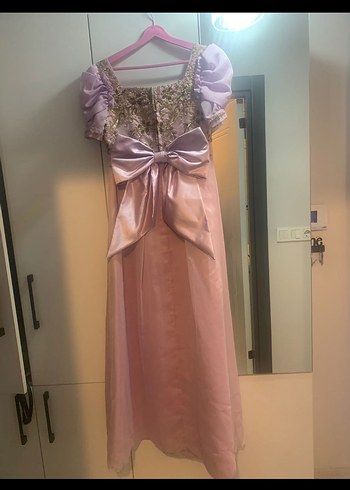 Pudra Uzun Drapeli Kadın Abiye Elbise - Görsel 2