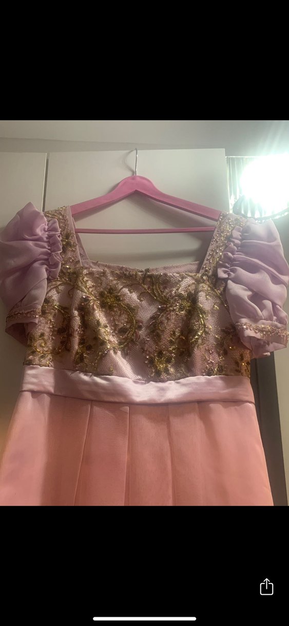 Pudra Uzun Drapeli Kadın Abiye Elbise - Görsel 3