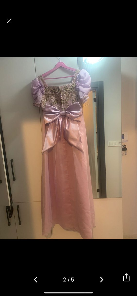 Pudra Uzun Drapeli Kadın Abiye Elbise - Görsel 2