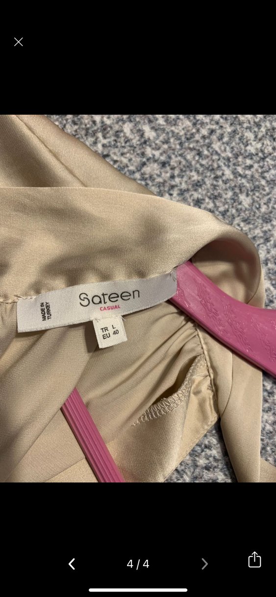 Sateen Marka Bej Parlak Kolsuz Yüksek Yaka Bluz - Görsel 4