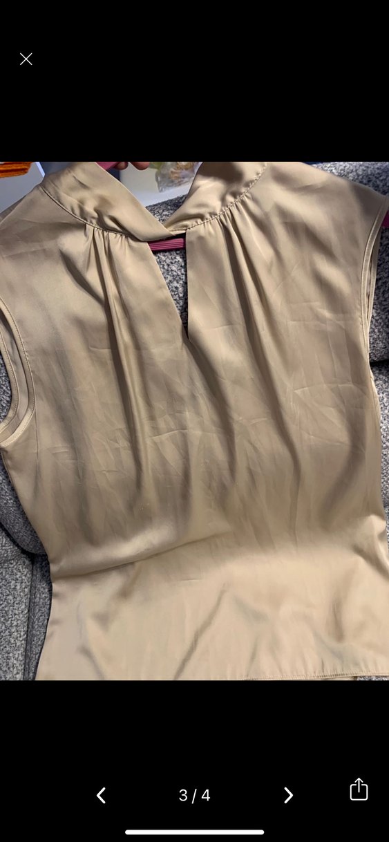 Sateen Marka Bej Parlak Kolsuz Yüksek Yaka Bluz - Görsel 3