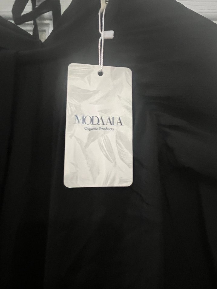 Drapeli Siyah Uzun Kollu Uzun Elbise - Görsel 2