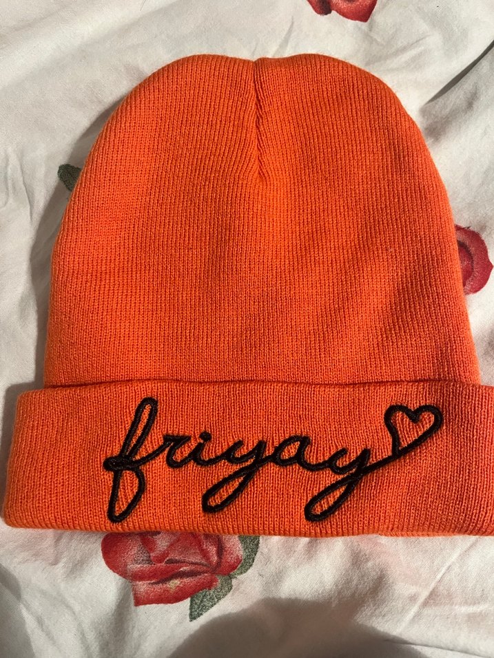 Turuncu Nakışlı Kadın Örgü Bere - Görsel 2