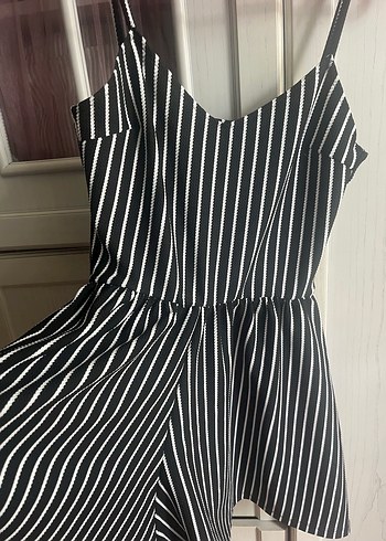 Çizgili Siyah İnce Askılı Midi Tulum - Görsel 2