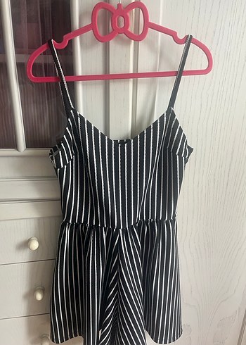 Çizgili Siyah İnce Askılı Midi Tulum - Görsel 3