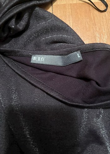 Siyah V Yakalı Drapeli Kadın bluz - Görsel 3