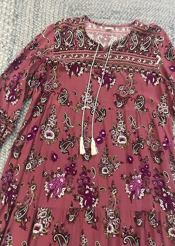 Boncuk İşlemeli Bordo Bohem Uzun Elbise - Görsel 2