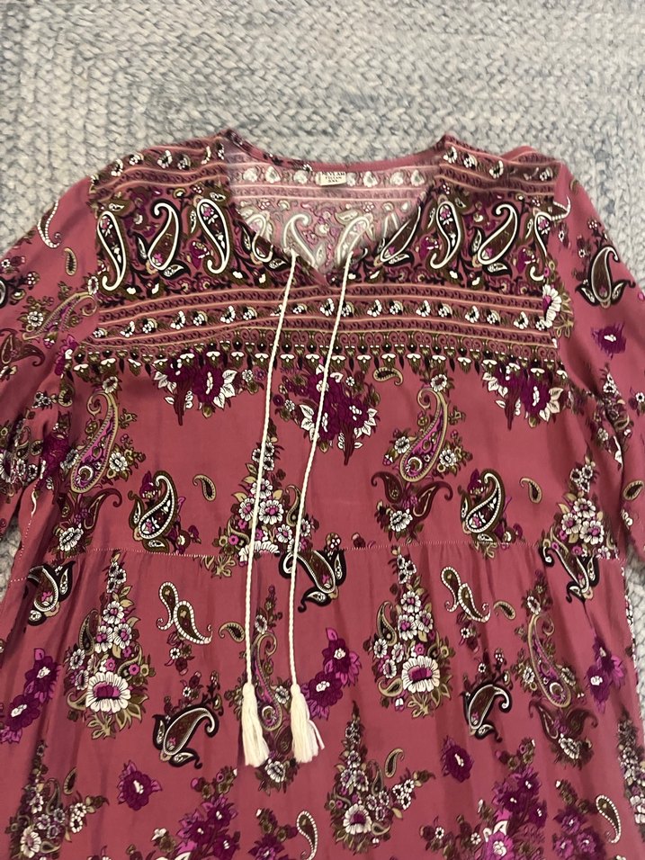 Boncuk İşlemeli Bordo Bohem Uzun Elbise - Görsel 3