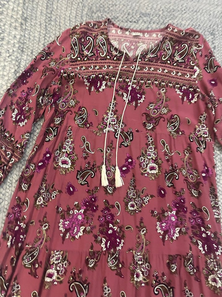 Boncuk İşlemeli Bordo Bohem Uzun Elbise - Görsel 2