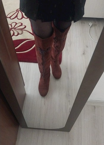 Kahverengi Süet Diz Üstü Çizme - Görsel 2