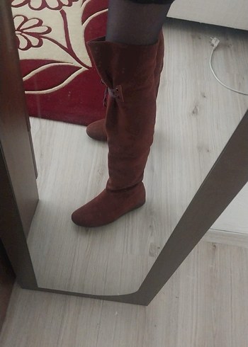 Kahverengi Süet Diz Üstü Çizme - Görsel 3