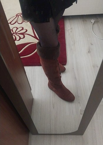 Kahverengi Süet Diz Üstü Çizme - Görsel 5